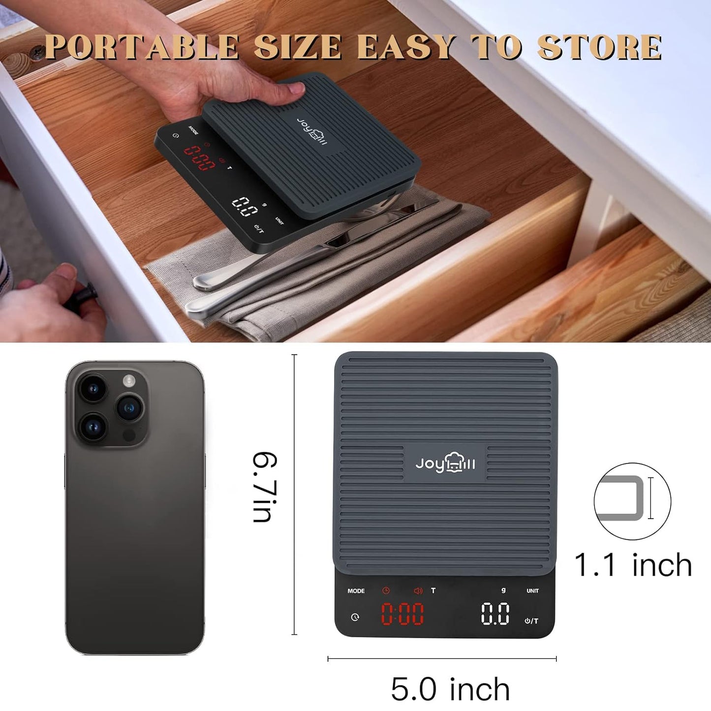 Joyhill - Balanza de café con temporizador, escala de alta precisión recargable USB-C